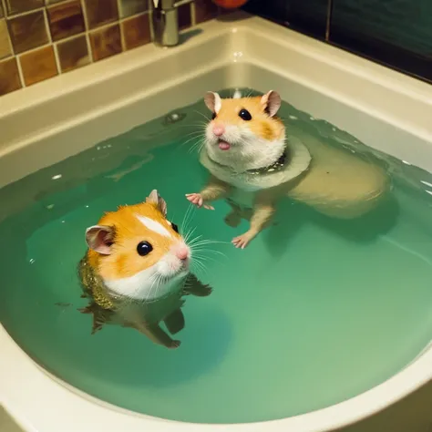 Hamster taking a bath