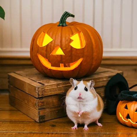 Hamster with Halloween pumpkin
