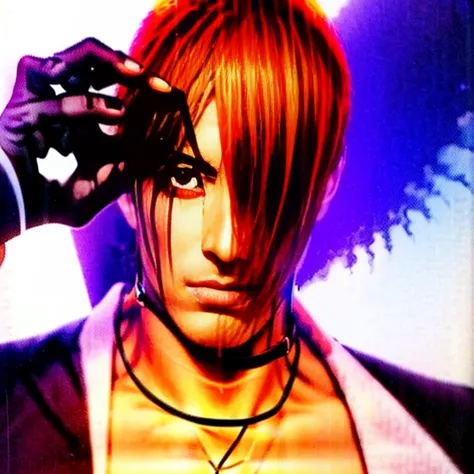 One hand is held like a cat、(Perfect details,masterpiece, Good details),(良い照明 Perfect details, Perfect eye details, Perfect anatomy details,(Iori Yagami, King of Fighters,), Iori Yagami, KOF,(original design：Yagami-an,),A perfect move with no mistakes, エラー...