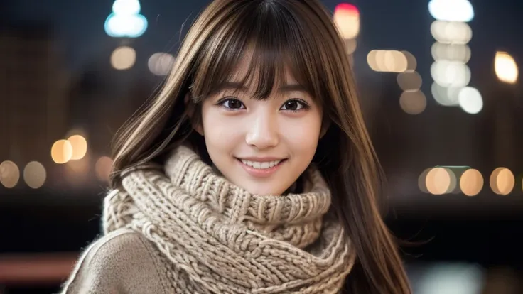 1 Japanese girl,(sweater:1.4),(She wore a knitted scarf around her neck to hide her chin.:1.5), (RAW Photos, The best quality at its best), (Actual, realism:1.4),(Focus on the thighs and above),Dynamic posture，Super Skirt， Extremely delicate and beautiful,...