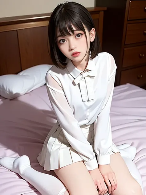 ffinely detail, hight resolution, hightquality、Perfect dynamic composition, Beautiful detailed eyes, bob cut, glossy crimson lip,Kamimei、in room、13 years girl、1 persons、Transparent skin、masutepiece, Best Quality, Illustration, Ultra-detailed, finely detail...