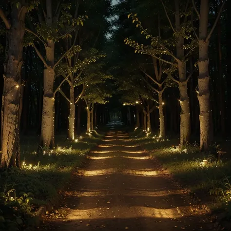 ((best quality)), ((masterpiece)), (detailed),inspirational, Fireflies flying through a forest, illuminating the path ahead.