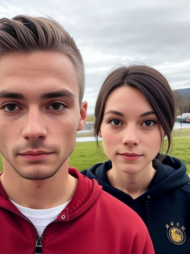  
  group of germans in sweatshirts, focus on face.