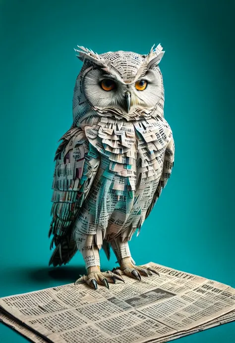 (a detailed owl) in a (newspaper )background solid, vibrant colors, best quality, highres,hdr