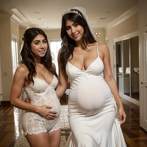 Daniella Monet in sexy wedding dress and pregnant smiling