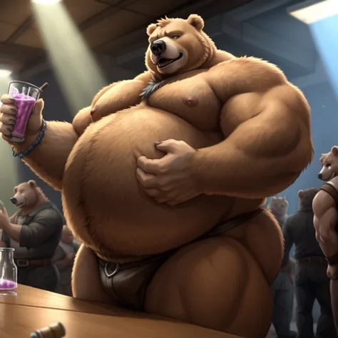 ((Masterpiece)),((Hight quality)),((Hught Detailed)),((Realistic,)) Anime Artistic masterpiece art, Concept anime art, Dungeons and Dragons art, dungeons and dragons mmorpg, different comic vignettes, Obese sumo Bears, He is a porn star who creates a weigh...