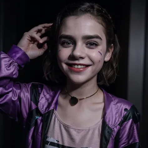 Kiernan Shipka dressed as the joker and smiling