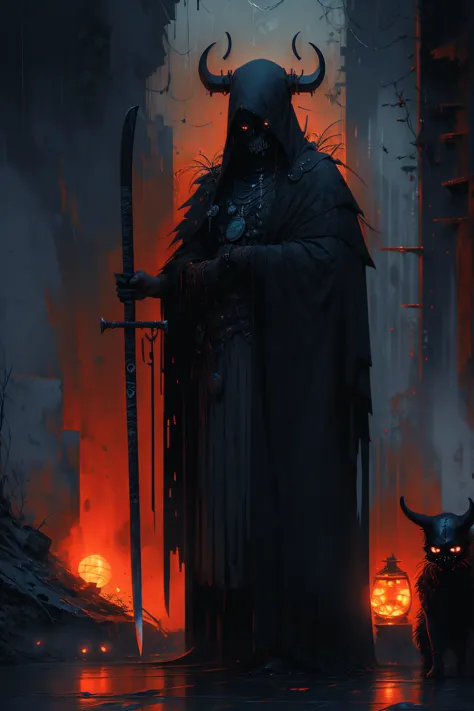 (best quality,ultra-detailed),(dark,spooky) portrait of (the black reaper, the grim reaper) in a (sinister, eerie) setting, with...