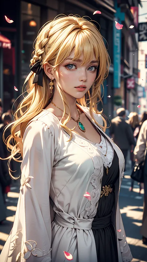 (Dynamic Angle:1.3),Extreme close up,the wind is strong,映画ofハイライト,1人of女of子,Upper Body,dancing,View Viewer, violet_Evergarden, alone, jewelry, blank eye,brooch, blonde_hair,( vevry long hair:1.2),floating hairlong_sleeve, ribbon, green_eye, Jacket, dress, g...