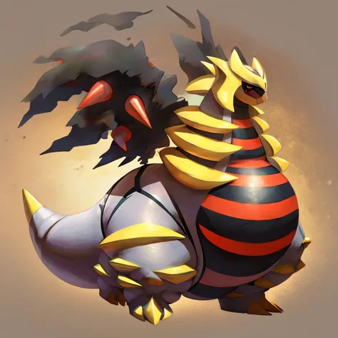 Pokemon obese giratina ,huge belly, full belly,, thick thighs, profile 