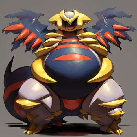 pokemon obese giratina ,huge belly, full belly,, thick thighs, vire, bulging belly, squirming belly, rape face,