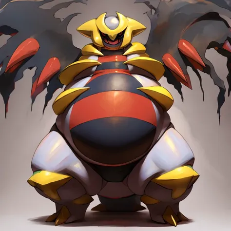 pokemon obese giratina ,huge belly, full belly,, thick thighs, vire, bulging belly, squirming belly, rape face,