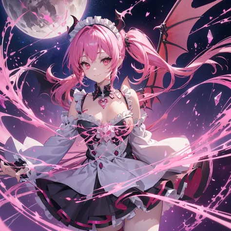 ((Fantasy　Pink Hair　Please dye the inside of your hair red　Twin tails　Dull red eyes　Succubus　Maid clothes　Put on a coat without putting your arms through it　Bat Wings　Wings many times larger than me　Lonely　Smiling Kindly　Devil horns　Chest Opening))　((smile...