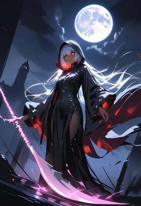 grim reaper, ((dark skin)), robe, dramatic lighting, scythe, menacing aura, eerie background, windy , full moon, haze, foggy, depth of field, detailed features, mystical atmosphere, haunting eyes, glowing eyes, phantom-like figure, cryptic_g, masterpiece, ...