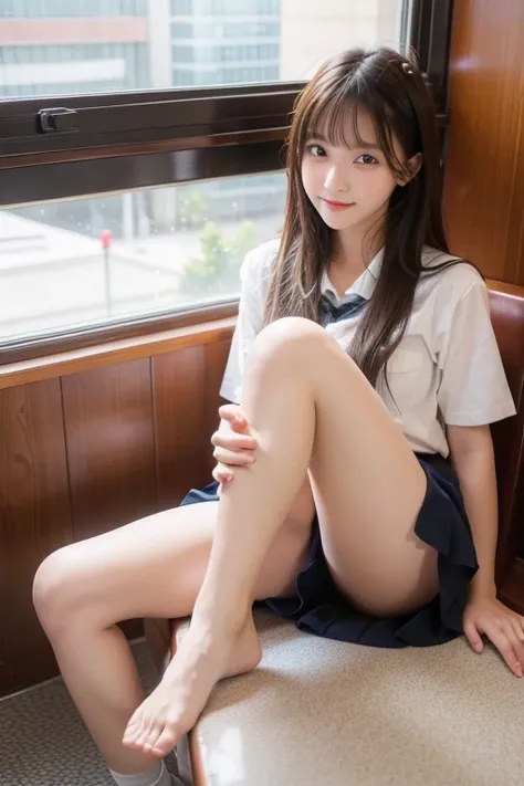 Sitting with legs crossed, Ecstatic expression, Cute junior high school girl, Looking at me, Sexy face, With legs apart, Open your legs