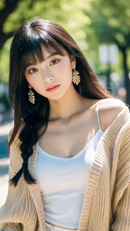 ((highest quality)), ((masterpiece)), (detailed), Perfect Face, ((highest quality, 8k, masterpiece: 1.3)), Highly detailed face and skin texture, Fine grain, double eyelid, Black Hair, bangs, Side braid, Hair behind the ear, Very long hair, jewelry, Earrin...