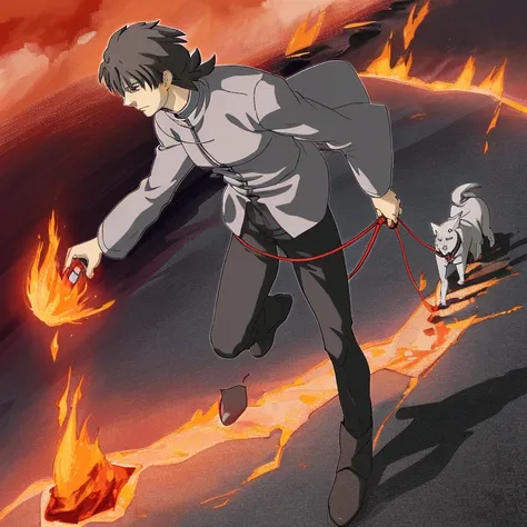 kirei kotomine walking his dog on the lava