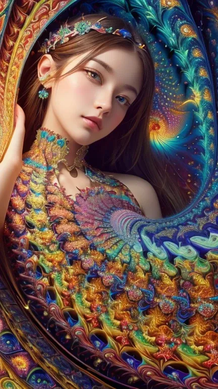 (masterpiece, highest quality, highest quality, Official Art, beautifully、aesthetic:1.2), (One girl:1.3), Very detailed,(Fractal Art:1.3),colorful,Most detailed  