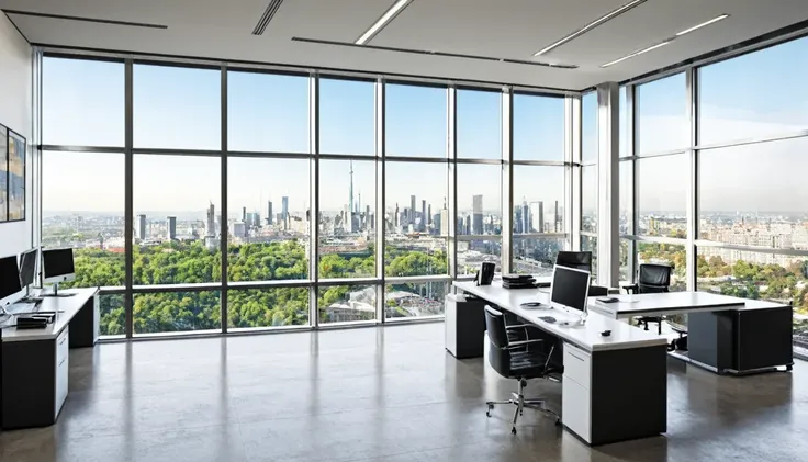 "Modern Office Space with Stunning Cityscape Views"