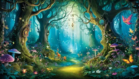 "enchanted forest with mystical creatures"