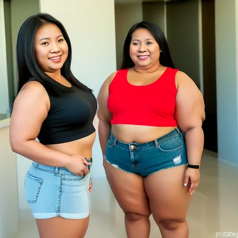 Fat Filipina in shorts and a crop top