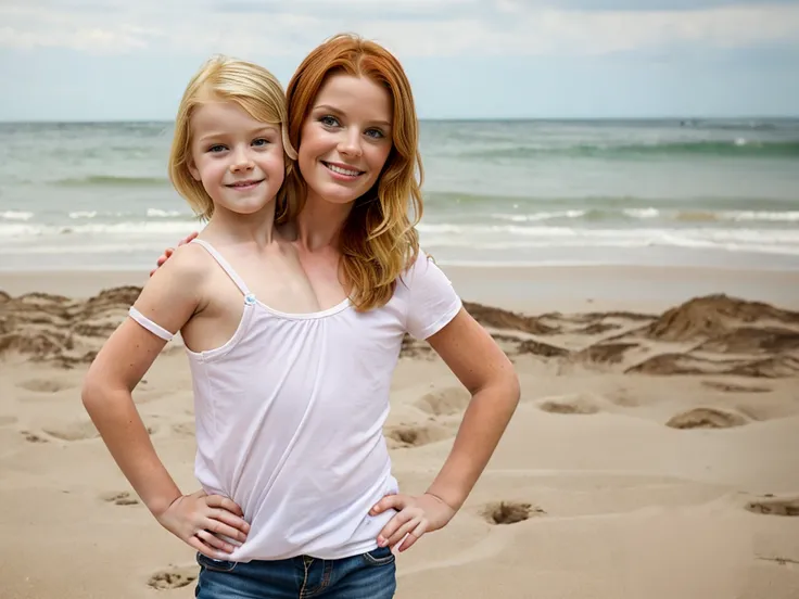 2heads, (one head child:1.5), (one head adult:1.5), (A blonde and a redhead:1.3)