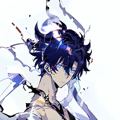 anime style drawing of a man with a piercing gaze, 8k badass anime, tall blue eyed anime man, handsome man in demon slayer art, inspired by Okumura Masanobu, trigger anime art style, official anime stills, main anime art, male anime character, background g...