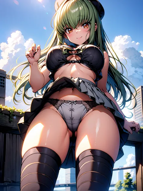 C.C.、Code Geass、upskirt、upskirt、upskirt、Green Hair、Voluptuous body、Plump thighs、Best image quality、A seductive smile、High resolution、masterpiece、super high quality、Spread your legs 、Grey bra、Grey panties、とてもBig Ass、Blushing、4K quality、Sailor suit、Big Ass、Z...