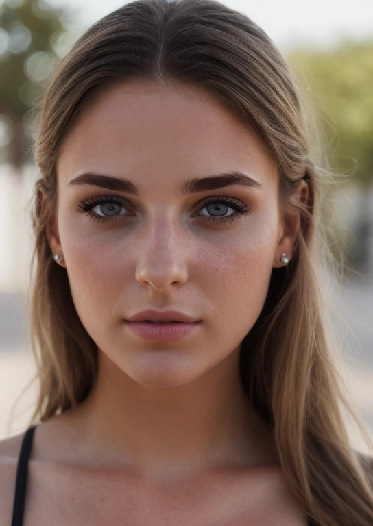 Une jeune fille de 23 ans, closed, I look straight into the camera, Head straight,  Realistic, beau detailed eyes, beau, Detailed lips, best quality, Ultra-detailed, Realistic:1.37, Couleurs vives,