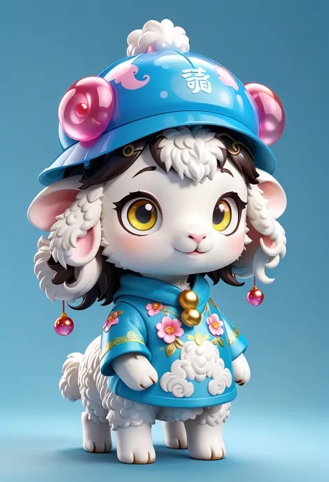 Wearing a Chinese sheep hat, Bright Eyes, Bubble Mart Blind Box, 3d rendering