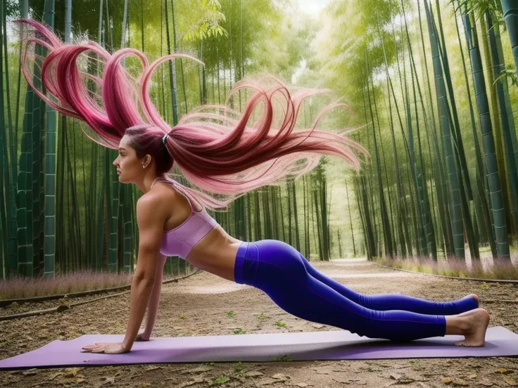 masterpiece, best quality, realistic, 
sublime femme 35 ans, （gilet de yoga blanc：1.2）,  seul, pose，scene details， cheveux roses...