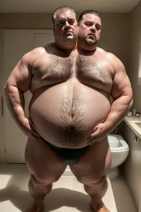 (masterpiece, photorealistic, raw:1.4), (extremely intricate:1.2), close up, cinematic light, sidelighting, ultra high res, best shadow, RAW, upper body, two headed man, overweight, big belly, flabby, middle aged, shirtless, underpants:1.3, correct anatomy...