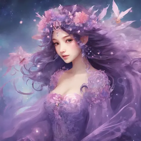 a close up of a woman in a dress with a flower on her head, a beautiful artwork illustration, beautiful illustration, by Li Song, by Ni Tian, by Chen Lin, beautiful!!! digital art, exquisite digital illustration, beautiful digital illustration, by Yu Zhidi...