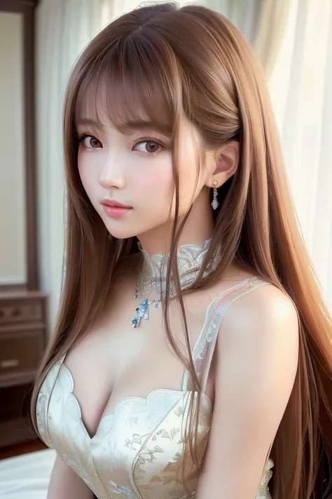 ((highest quality)), ((masterpiece)), (detailed), whole body、wallpaper、Leaning forward、Perfect Face、Perfect body、Light brown hair、Beautiful Skin、A beautiful half Korean and half Russian girl、(masterpiece:1.3), (8k, Photorealistic, Raw photo, Best image qua...