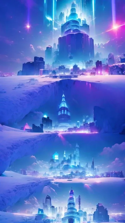 A beautiful futuristic city,(( in a snow landscape)), ice storm, futuristic fortress, luminous glyphs, 4k , uhd, insane details