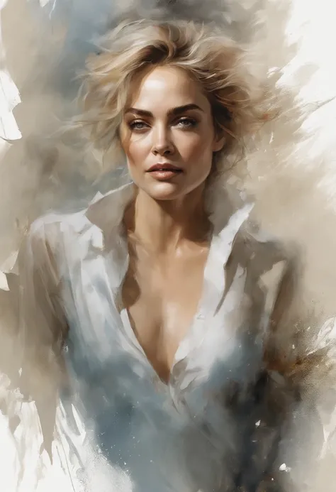 Perfect centering, Sharon Stone, standing position, beleza abstrata, centrado, looking at the camera, facing the camera, approaching perfection, dynamic, altamente detalhado, suave, sharp focus, 8K, high definition resolution, illustration, arte de Carne G...