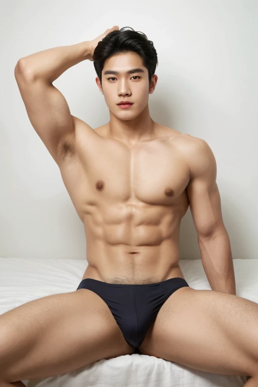 full body shot of an Thai male Model, 16 years old young man with very nice chest, big biceps, perfect face model, with symmetrical facial features, attractive facial features, perfect face, flawless face, perfect facial features, clean perfect symmetrical...