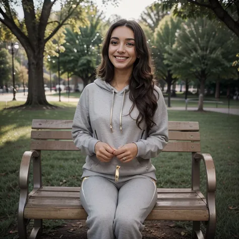 (a young girl)),((long black curly hair)),light brown eyes,(((natural makeup,radiant skin,aesthetic fitness body,,smooth skin,enchanting, freckle))),((grey color united hoodie, jean pant )),((joyfully smiling, laughing)),((ultra-realistic skin texture)),((...