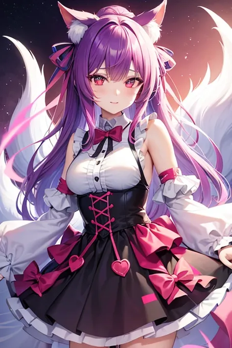 Waifu kitsune con ojos morado, neon hair 