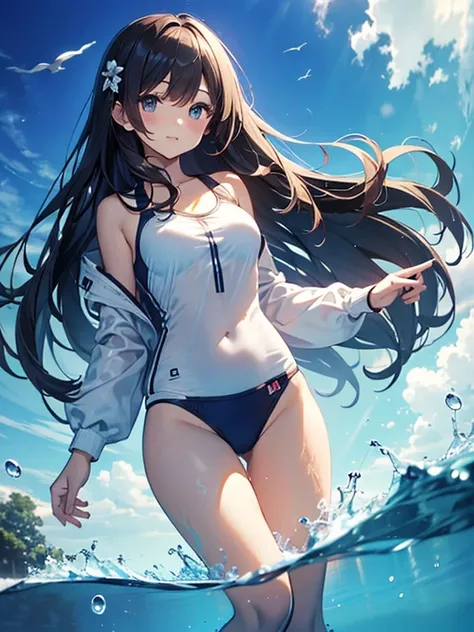 ((2D Beautiful Girl、highest quality、Perfect Finger 1.3、Perfect Anatomy 1.3、Very delicate and beautiful illustrations))、Cute  girl、(Conversion Sequence)、((Swimwear))、14 years、Slender beautiful girl、Fractal Art、Baby Face、((Straight Long Hair))、Big droopy eye...