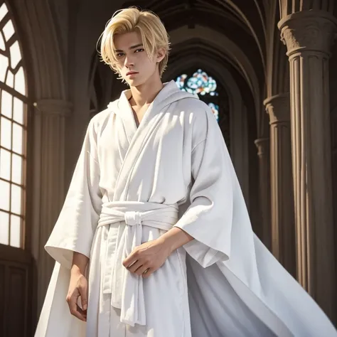 Angelic male around sixteen with blonde hair and long white robes