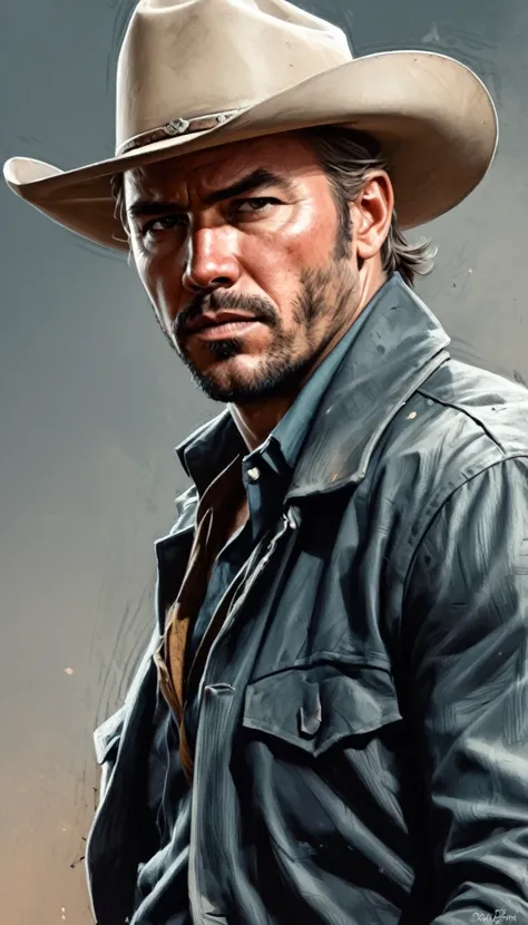 portrait cowboy, colourised, face portrait, epic, tragic, hd shot, digital portrait, beautiful, artstation, comic style, by artgerm, guy denning, jakub rozalski, magali villeneuve and charlie bowater