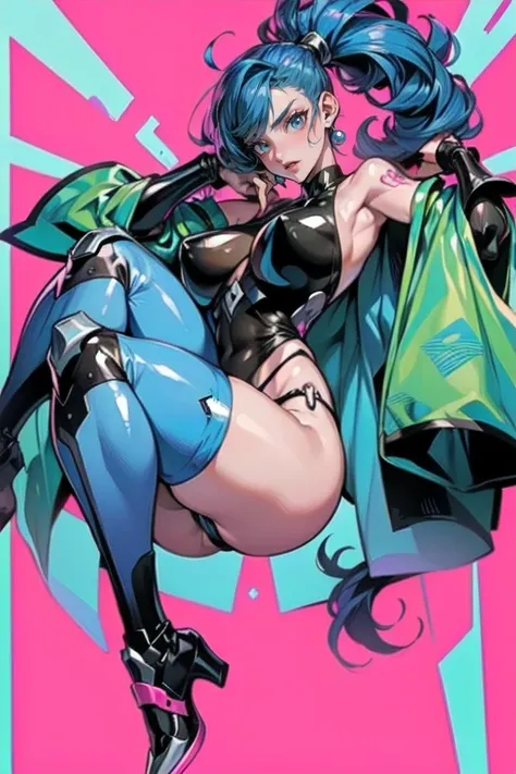 ((Best quality)), ((perfect masterpiece)), (detailed: 1.4), (Absurd), (((full body, curvy body, super huge enormously gigantic , arching her back in a sexy seductive slutty pose)), (((blue hair woman, 
blushing, full pouting pink lips))), 35-year-old woman...