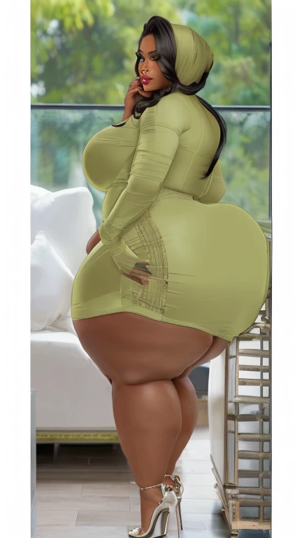 side view of a big woman with large bosom, big 73 inch bust size, 38 inch waist and a very big 87 inch hip size, large glutes, large thighs, full body standing, body in frame, realistic, highly detailed