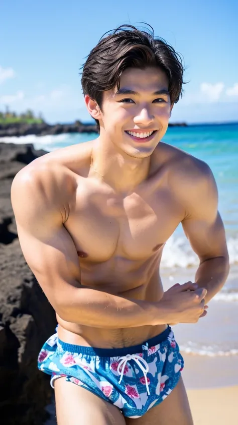 male　Age 21 swimwear hawaii handsome smile