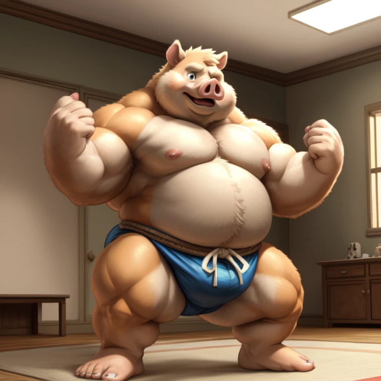 ((Masterpiece)),((Hight quality)),((Hught Detailed)),((Realistic,)) Anime Artistic masterpiece art, Concept anime art, Obese Nerd Pig, He is a Kid, He is a very Obese and very muscular beast, He wants to train and get bigger and stronger to become a huge s...