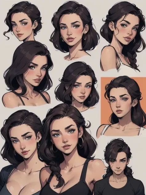 rachel weiszestyle cartoon style digital illustration sheet style happy smile character lara croft full body cartoon image of a ...