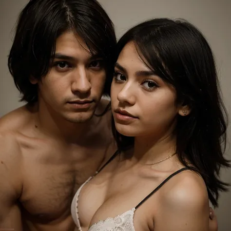 Make an emo couple, the girl is Mexican and short, she shows her tall and thin white Polish boyfriend, she shows him her Mexica. (Posando de frente ) 