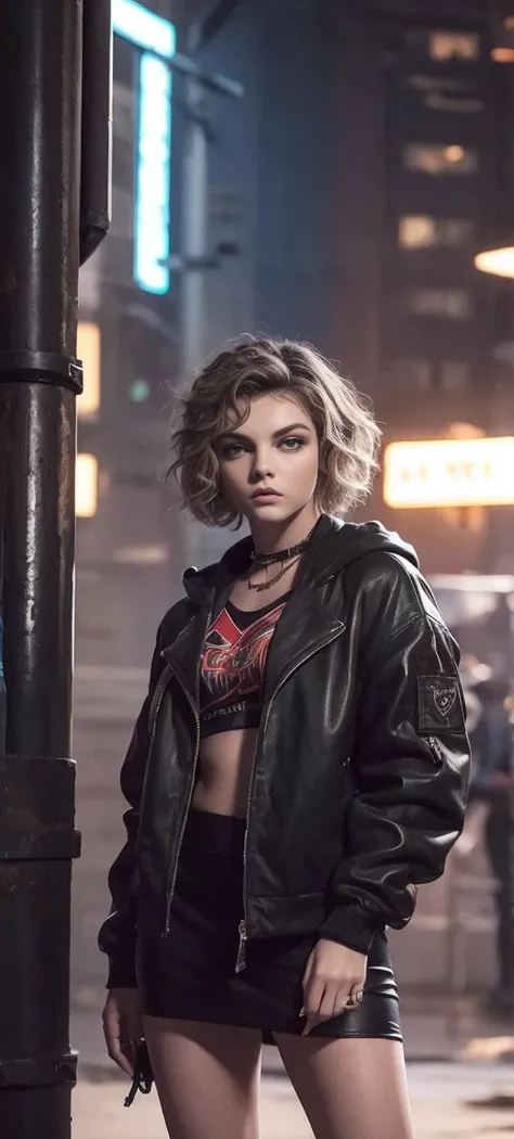 camren bicondova, 1 girl，jaket，dark cloude，sateen，luring，hoody，superskirt，open jacket，backpackessy hair，trends on artstation，8k ...