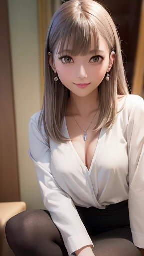 1 girl, Japanese office lady、Shibuya Snaps, Tokyo、(Small silver earrings、Silver Necklace:1.2), (RAW Photos, highest qualそれy), (Realistic, Realistic:1.4), Tabletop, Very delicate and beautiful, Very detailed, 2k wallpaper, wonderful, finely, Very detailed C...